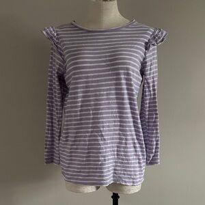 Old Navy Lavender & White Striped Ruffle-Shoulder Long Sleeve Tee